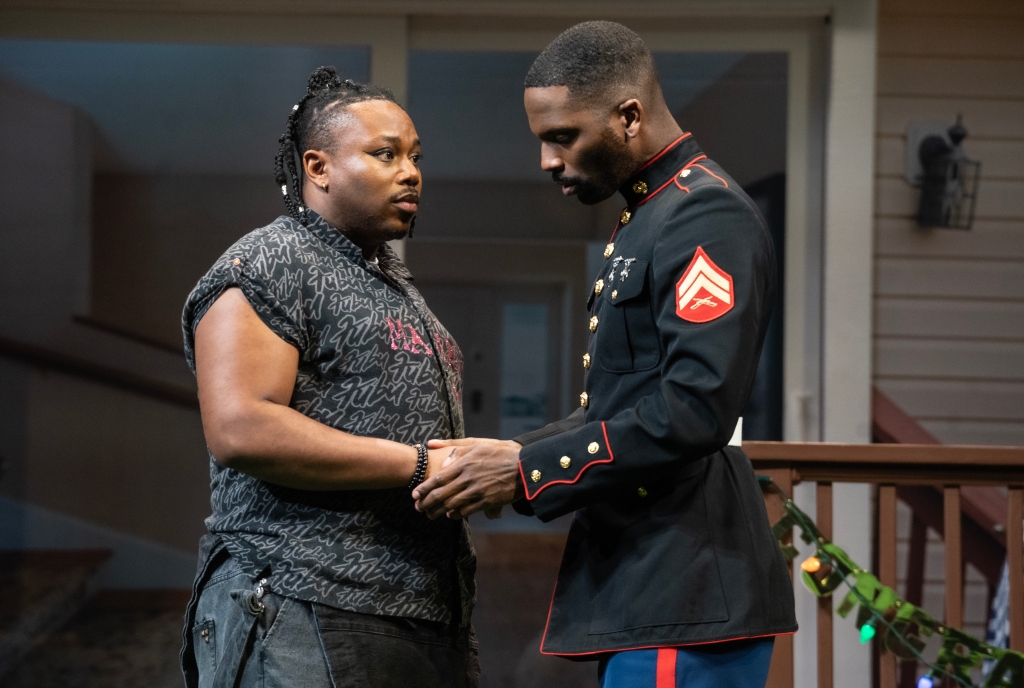 Larry (Calvin Leon Smith, right) is a marine with a secret in "Fat Ham" on Broadway.