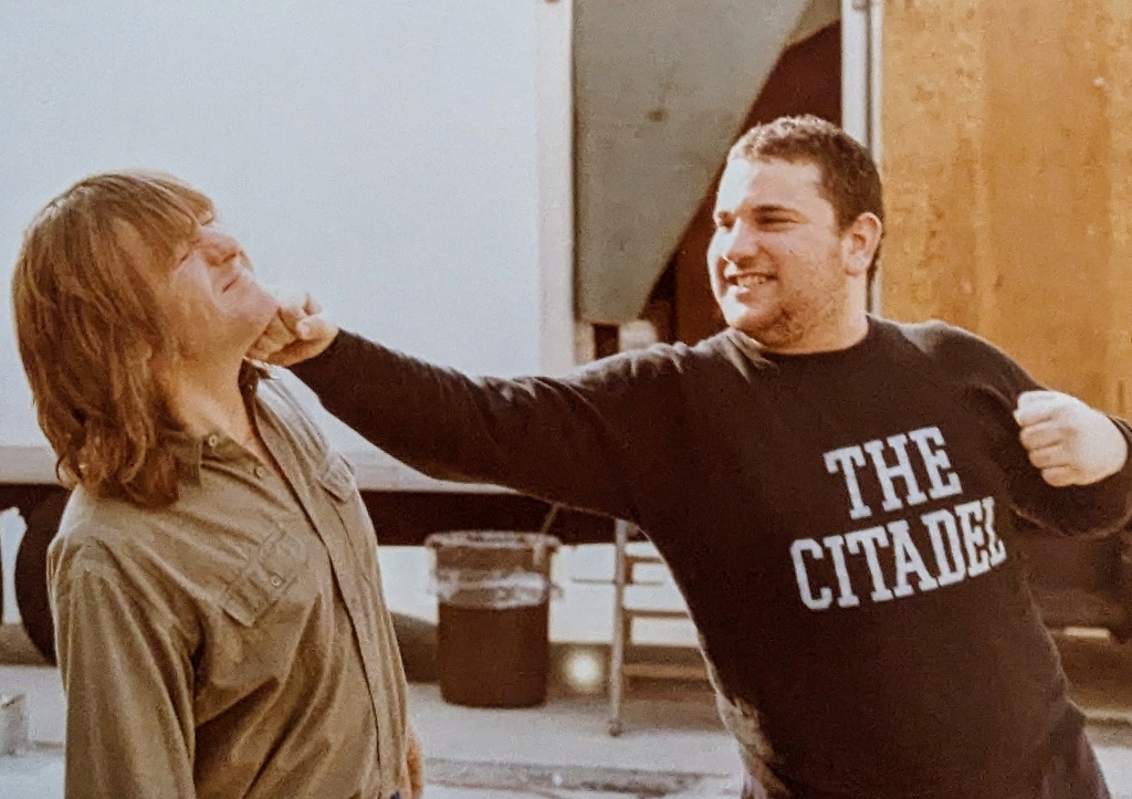 Adrian Lyne and Malcolm Danare on the "Flashdance" set.