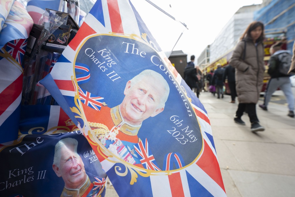 Coronation flag with Charles' face on it