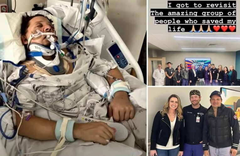 Jeremy Renner visits hospital staff ‘who saved my life’