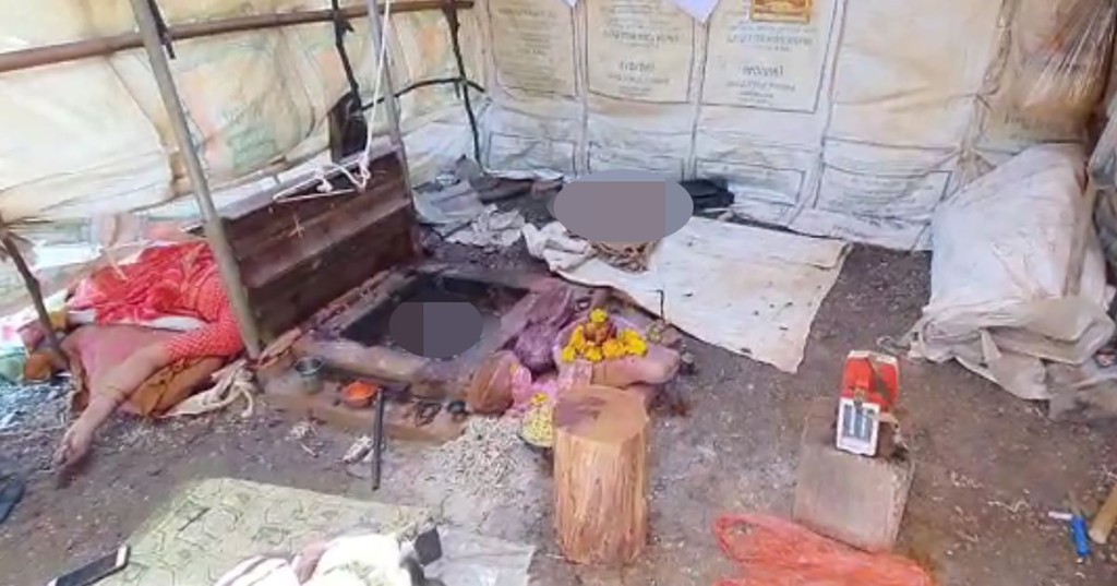 Officials in the state of Gujarat said the married couple rigged the makeshift killing device in such a way that their heads rolled directly into a fire altar, pictured.  