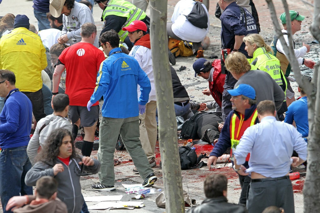 Finish line on Boylston Street, the scene after the bomb blasts at the 117th running of the Boston Marathon.