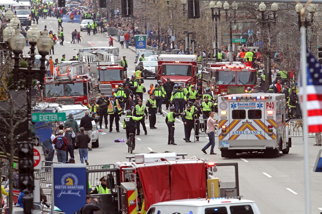 Finish line on Boylston Street, the scene after the bomb blasts at the 117th running of the Boston Marathon