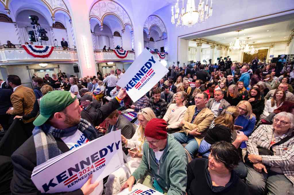 Supporters of Robert F. Kennedy, Jr., await his 2024 presidential bid announcement in Boston, Massachusetts.