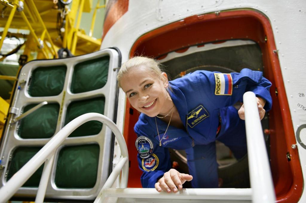 Actress Yulia Peresild is seen ahead of the launch of the Soyuz MS-19 spacecraft.