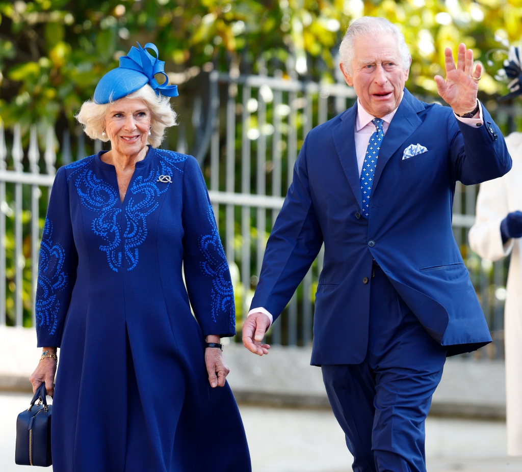 WINDSOR, UNITED KINGDOM - APRIL 09: (EMBARGOED FOR PUBLICATION IN UK NEWSPAPERS UNTIL 24 HOURS AFTER CREATE DATE AND TIME) Camilla, Queen Consort and King Charles III attend the traditional Easter Sunday Mattins Service at St George's Chapel, Windsor Castle on April 9, 2023 in Windsor, England. (Photo by Max Mumby/Indigo/Getty Images)