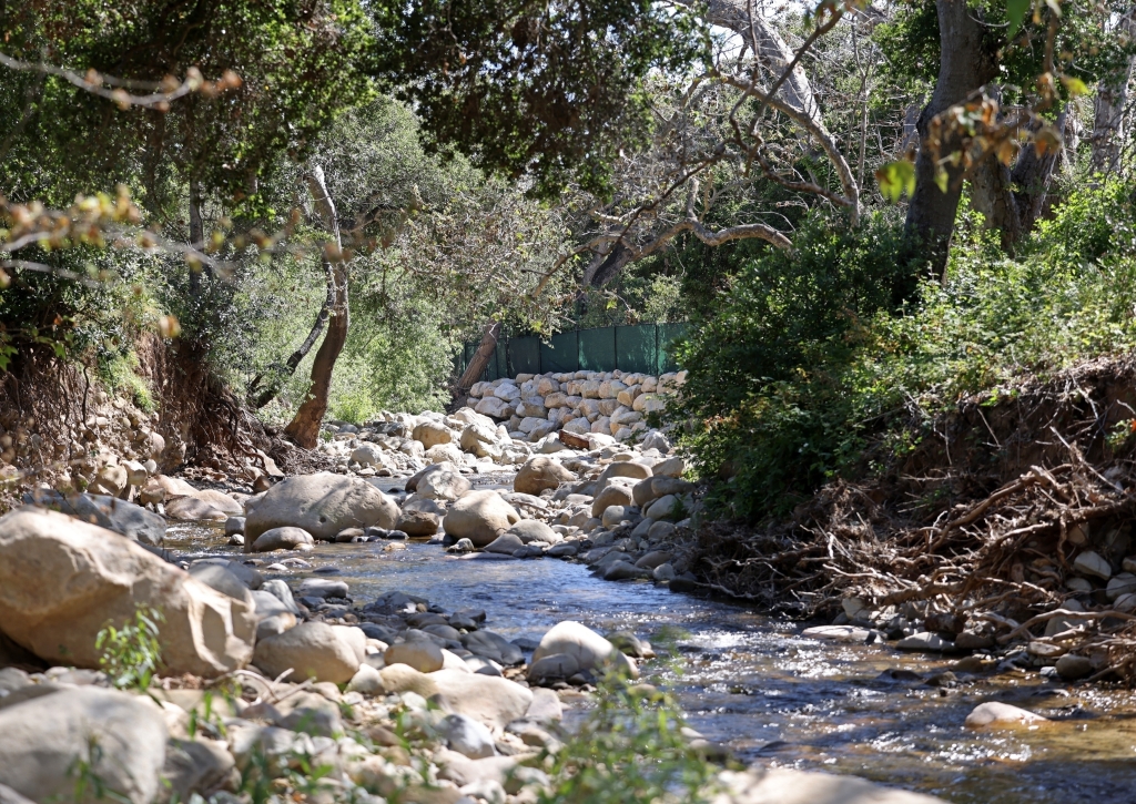 A view of the boulder wall near Oprah Winfrey's estate in Montecito, California.