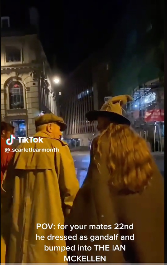 In the now-viral Tiktok 22-year-old Ben Coyles can be seen chatting and holding hands with the 83-year-old actor while dressed as Gandalf the Grey before snapping a picture with the grinning star. 