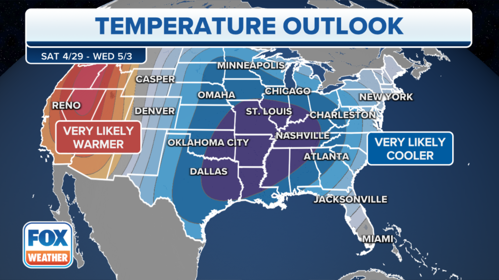The 6- to 10-day temperature outlook from NOAA's Climate Prediction Center.
