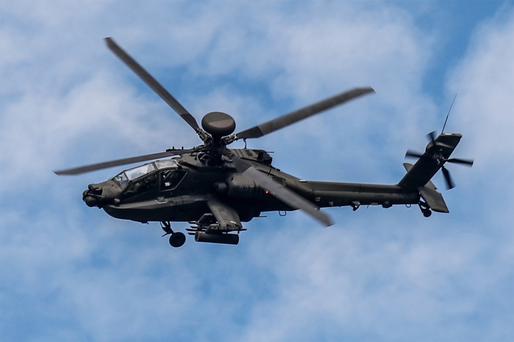 Apache helicopter turns in flight 