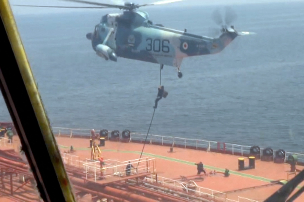 A screengrab of the video in which Iranian commandoes seized a Chinese oil tanker bound for the US. 