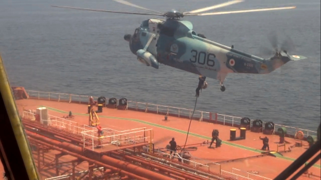 A screengrab of the video in which Iranian commandoes seized a Chinese oil tanker bound for the US. 