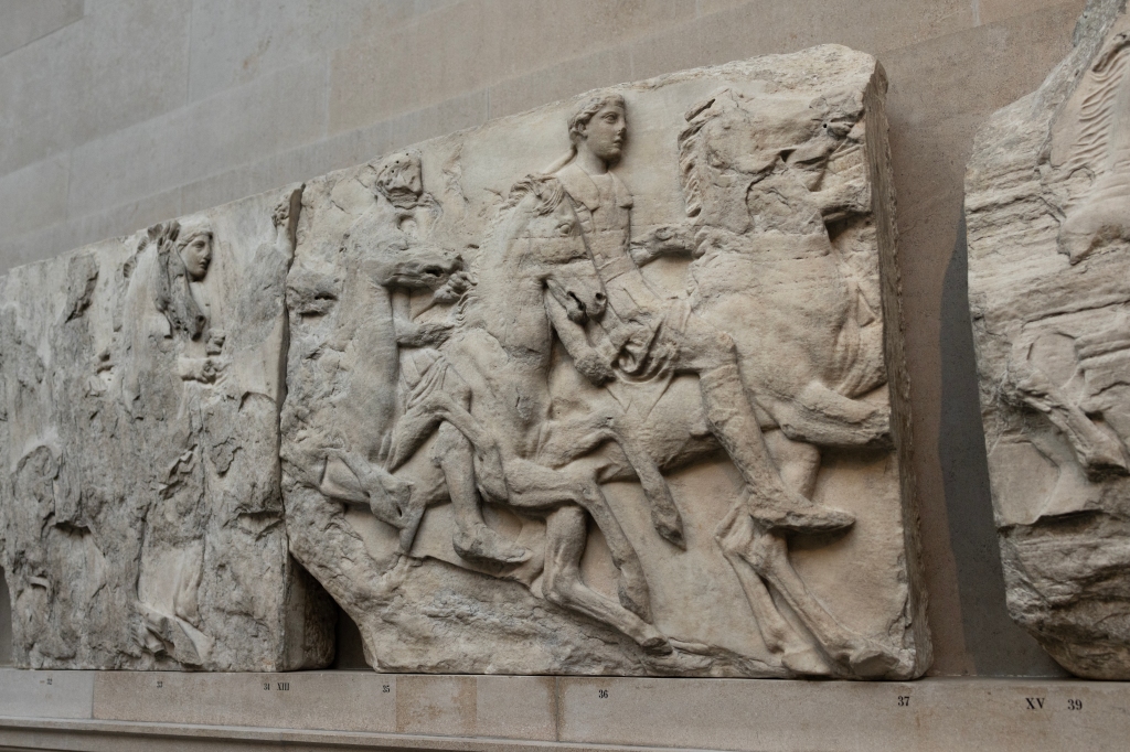 The British Museum's Elgin Marbles are at the center of a similar debate over what to do with them. Greeks wants the friezes, chiseled off the Parthenon from 1801 to 1805, returned to Athens.