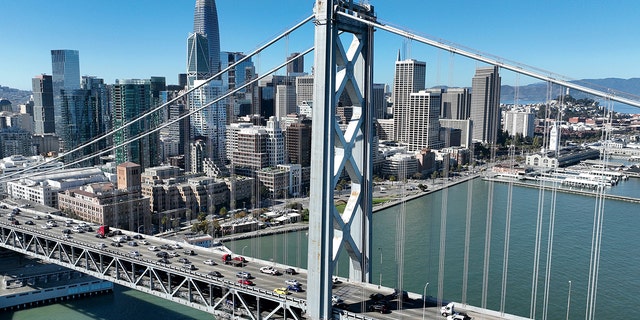 SF-Oakland Bay Bridge shown from the air in file photo