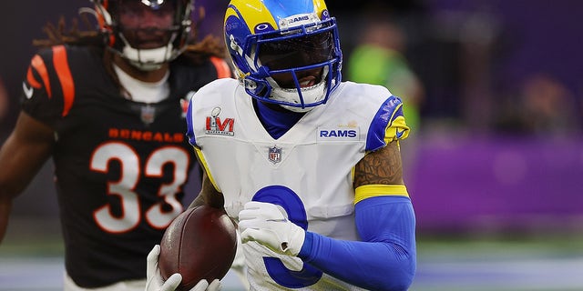 Odell Beckham Jr. #3 of the Los Angeles Rams runs with the ball in the second quarter during Super Bowl LVI against the Cincinnati Bengals at SoFi Stadium on February 13, 2022 in Inglewood, California.