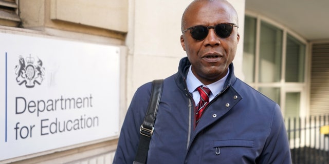 Dr. Patrick Roach, general secretary of the National Association of Schoolmasters Union of Women Teachers (NASUWT), speaks to the media outside the Department for Education in London.