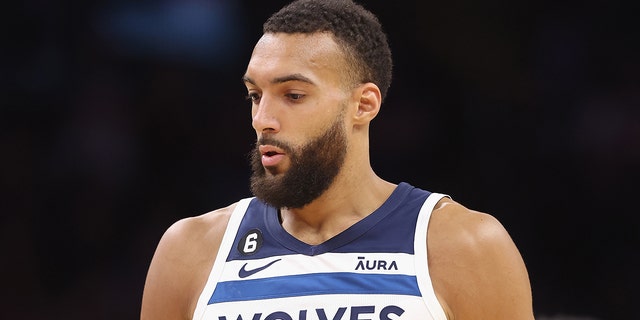 Rudy Gobert #27 of the Minnesota Timberwolves during the second half of the NBA game at Footprint Center on March 29, 2023 in Phoenix, Arizona. The Suns defeated the Timberwolves 107-100.  