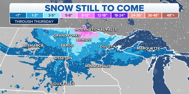 Snow still forecast in the northern U.S. through Thursday