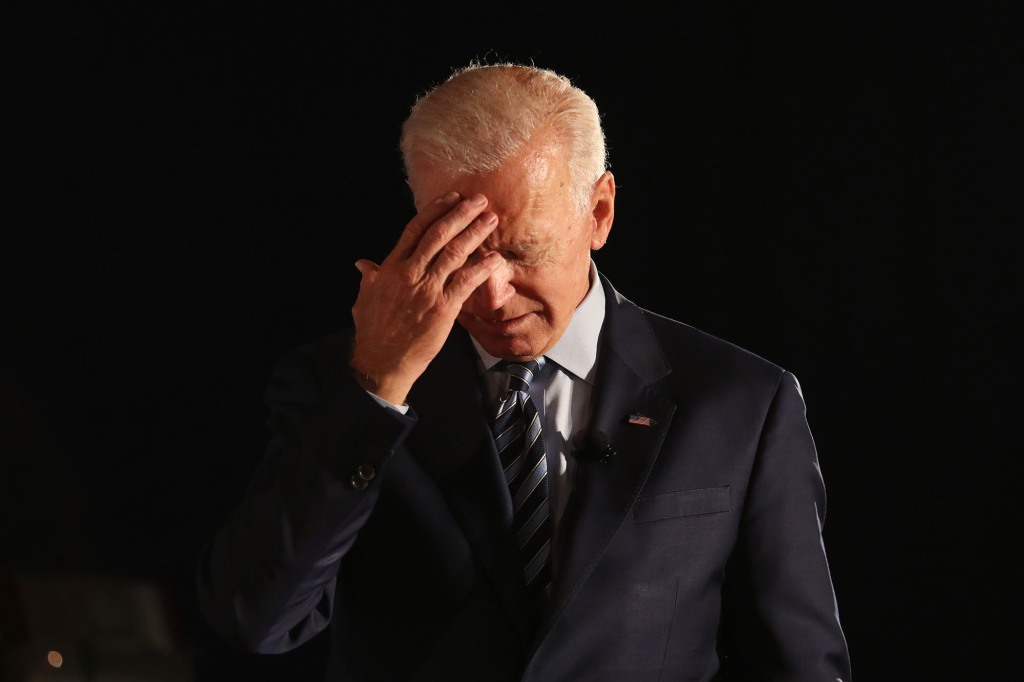 President Joe Biden pauses as he speaks during the AARP and The Des Moines Register Iowa Presidential Candidate Forum at Drake University on July 15, 2019 in Des Moines, Iowa. 