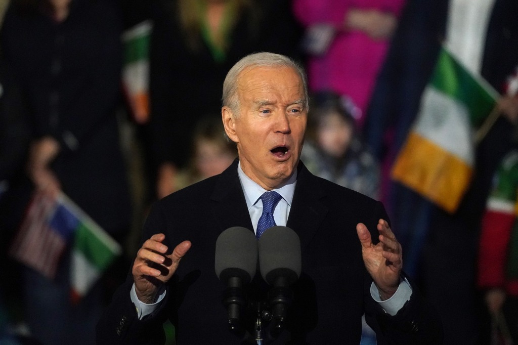 Biden delivers a speech at St Muredach's Cathedral in Ballina, on the last day of his visit to the island of Ireland on April 14, 2023. 