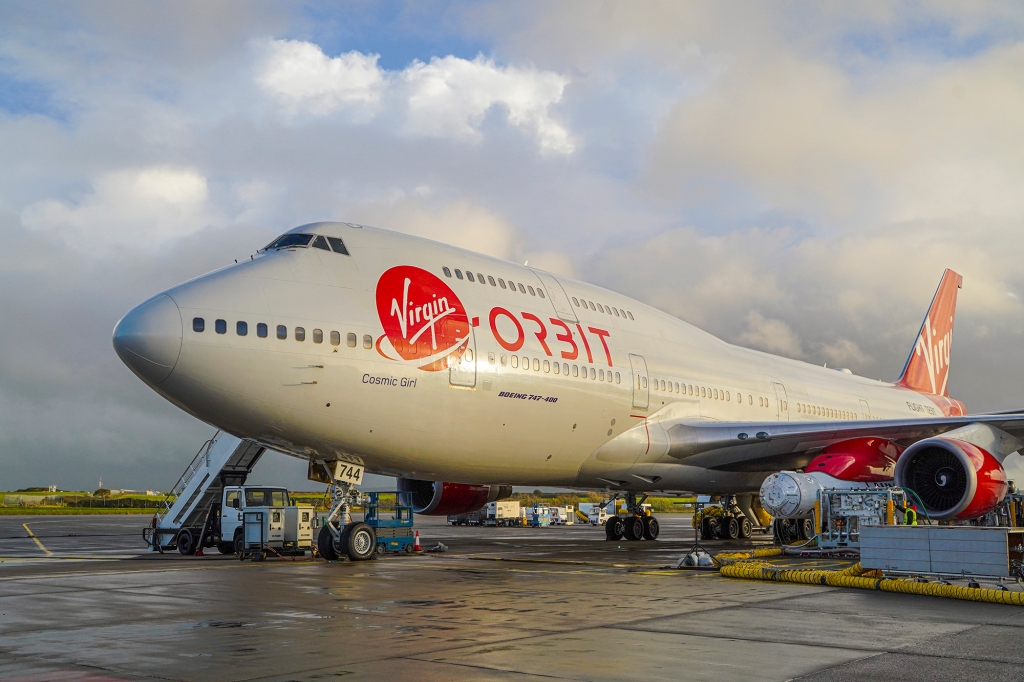  Cosmic Girl, the modified Boeing 747 on November 08, 2022 in Newquay, England.