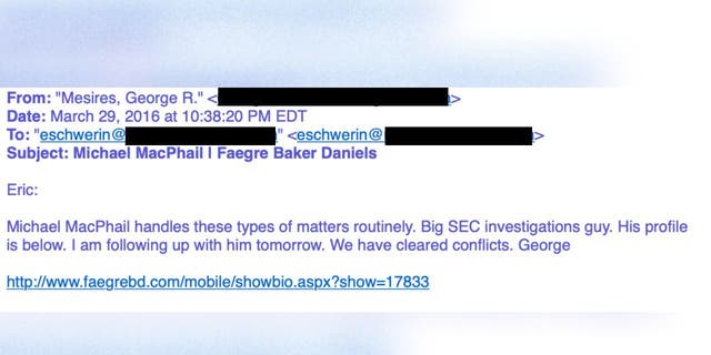 George Mesires introduced Michael MacPhail to Eric Schwerin, calling him the "Big SEC investigations guy."