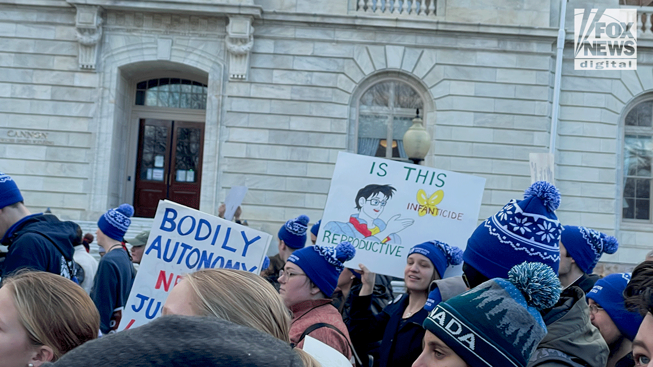 Pro-Life demonstrators walking on the National Mall during 2023 March for Life 