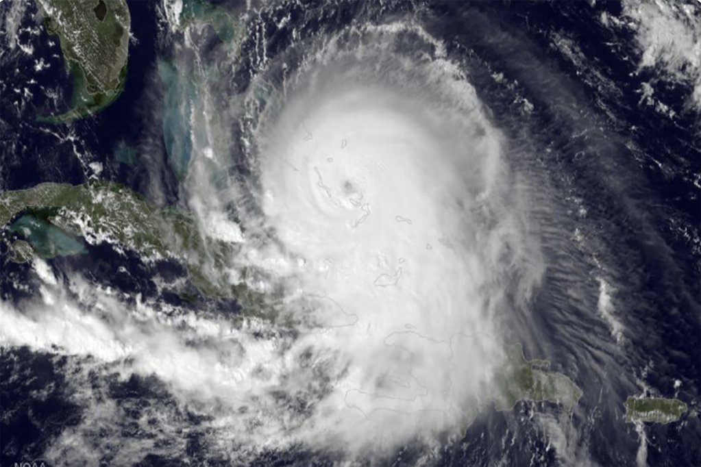 A visible satellite image from NOAA GOES-East shows the powerful Hurricane Joaquin on October 1, 2015.