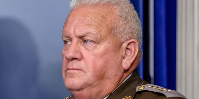 Charles Jenkins, sheriff of Frederick County, Md., listens during a press conference in the briefing room of the White House in Washington, D.C., Oct. 10, 2019. 