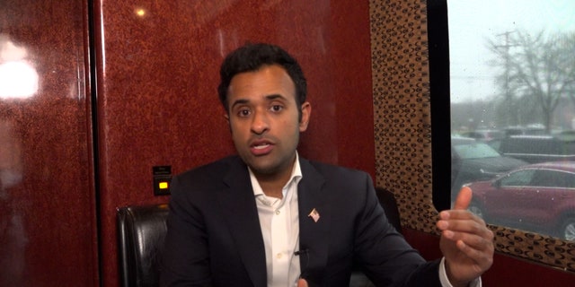 Vivek Ramaswamy interviews on his campaign bus