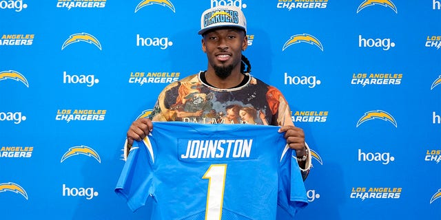 Quentin Johnston is introduced as a Charger