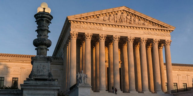 Supreme Court building at sunset 