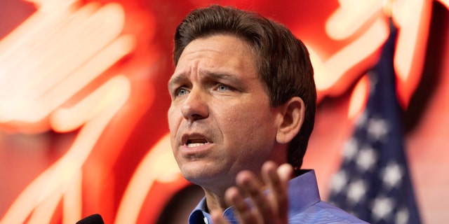 Republican Florida Gov. Ron DeSantis speaking at an event