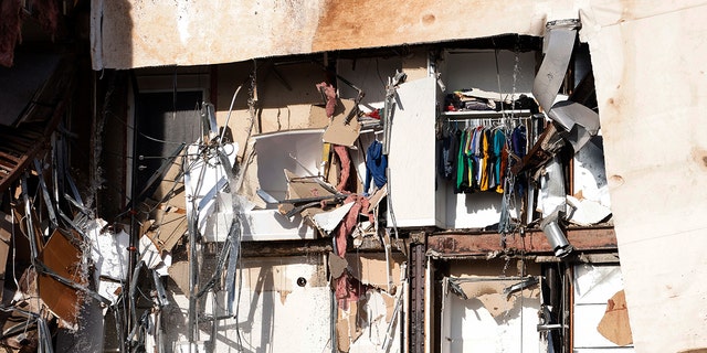 Material and clothes hanging out of the building