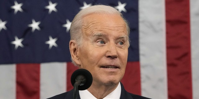 U.S. President Joe Biden speaks during a State of the Union address