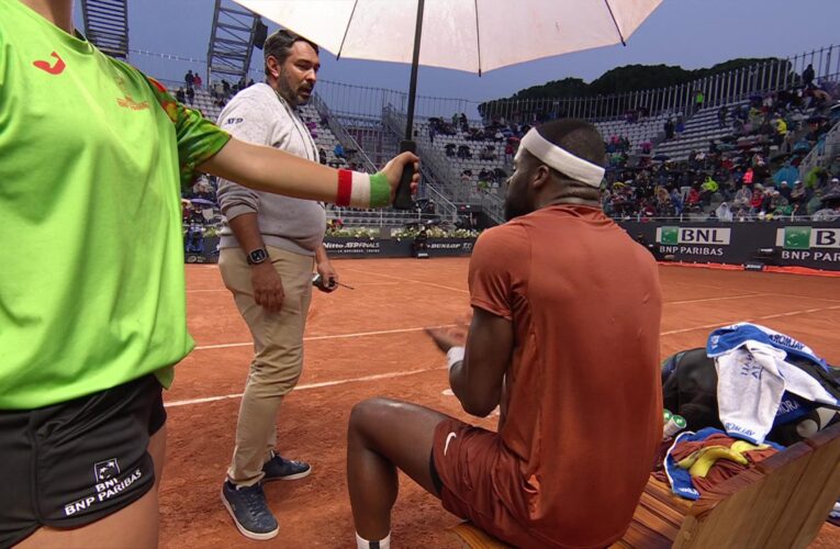 Italian Open: Frances Tiafoe unhappy as match with Lorenzo Musetti continues in rain – ‘How are we possibly playing?’