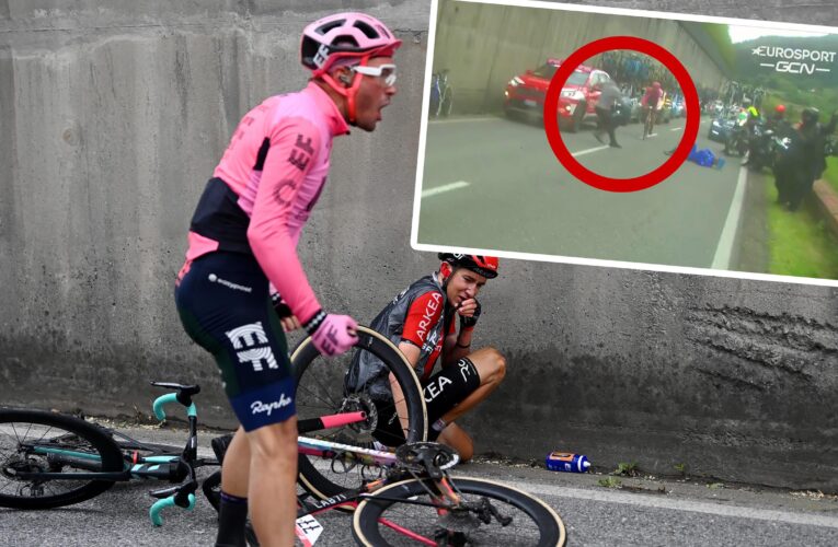 Giro d’Italia crash 2023: ‘No!’ – Alberto Bettiol wiped out after official runs in front of him