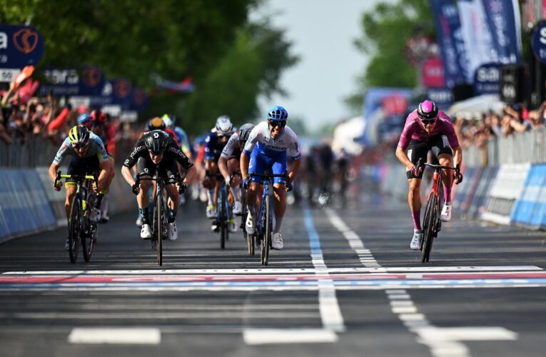 Giro d’Italia 2023: Alberto Dainese darts to thrilling Stage 17 sprint victory as Mark Cavendish fades