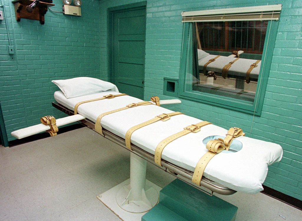 The "death chamber" at the Texas Department of Criminal Justice Huntsville Unit in Huntsville, Texas.