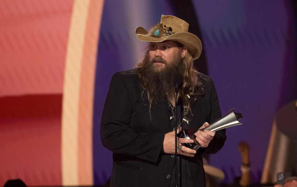 Chris Stapleton accepts the Entertainer of the Year Award on stage during the Academy of Country Music Awards at Ford Center at the Star in Frisco, Texas, on May 11, 2023.