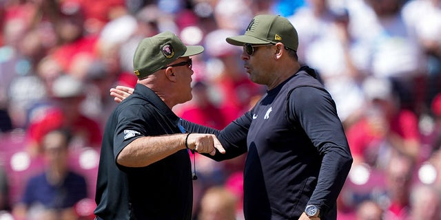 Aaron Boone argues with umpire