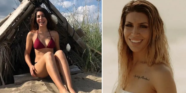 Amanda Hicks at the beach in a bikini and smiling at the camera in a portrait