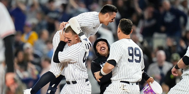 Anthony Volpe celebrates