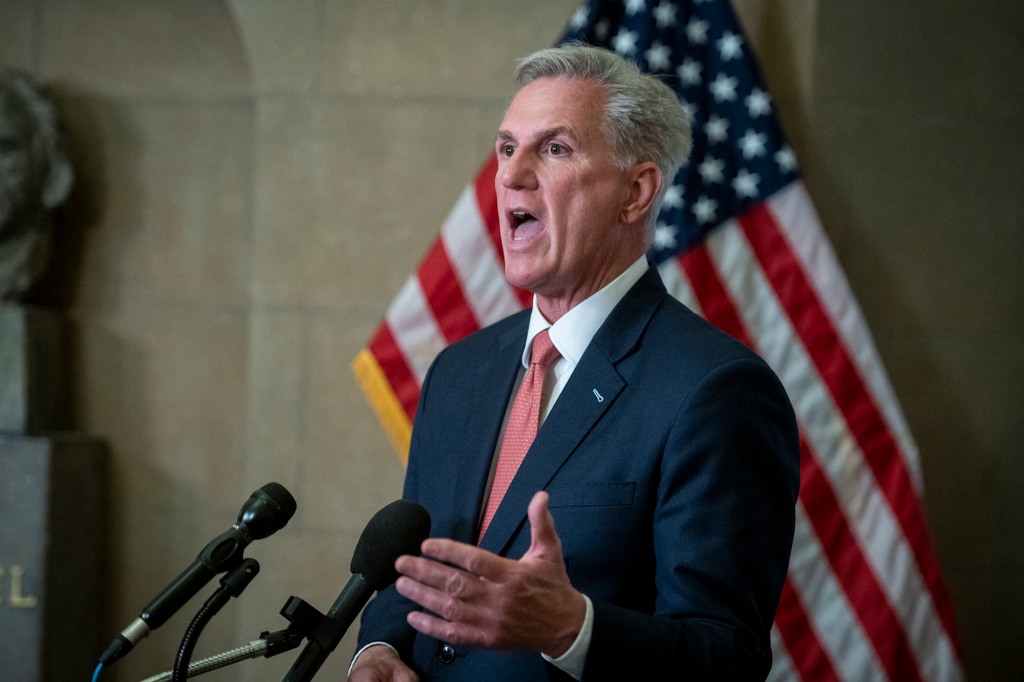 McCarthy holds a press conference at the US Capitol, following his meeting with United States President Joe Biden at the White House on debt limit negotiations, in Washington, DC, on May 16, 2023.
