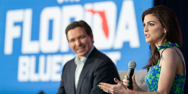 Casey DeSantis speaks with Gov. Ron DeSantis