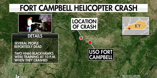 Map of helicopter crash near Fort Campbell