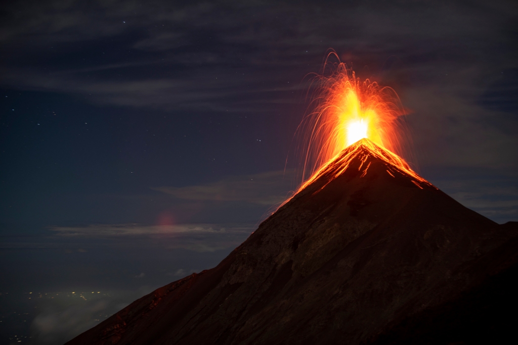 The Fuego Volcano erupts on Jan. 12, 2022 near Guatemala City. 