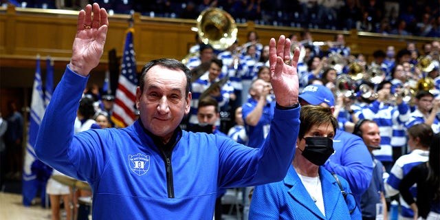 Mike Krzyzewski attends a game at Duke