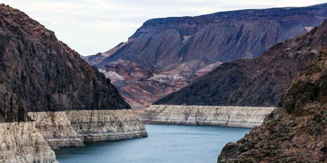 The bathtub ring on Lake Mead is pictured in December 2022 in Boulder City, Nevada.