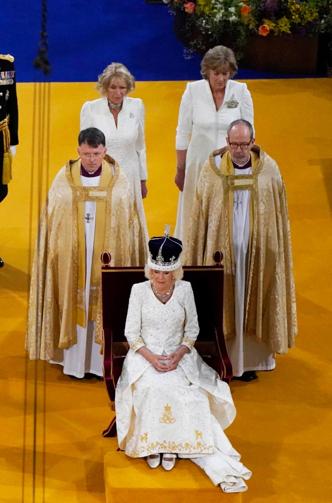 King Charles III and Queen Camilla after being crowned during his coronation ceremony in Westminster Abbey, on May 6, 2023 in London, England.